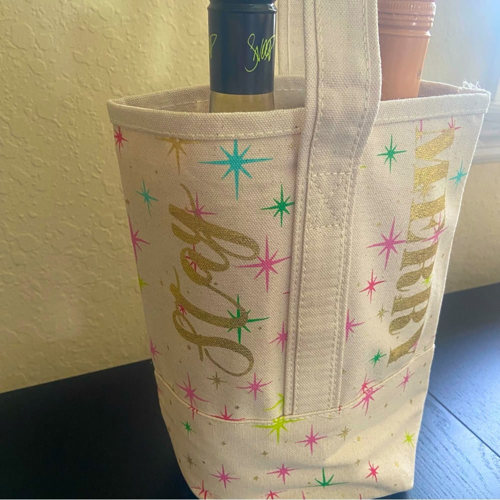 Holiday Host Gift Wine Bottle Canvas Handle Bag NWOT